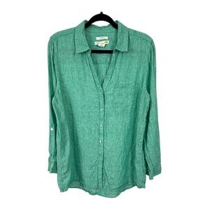 C&C California Green Linen Button-Down Shirt – Women’s Large Long-Sleeve Top